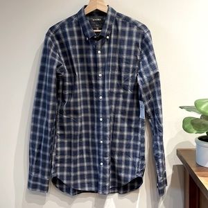 Bonobos Washed Button-Down Shirt Arid Blue Ellis Check Plaid Medium Long NWT $88